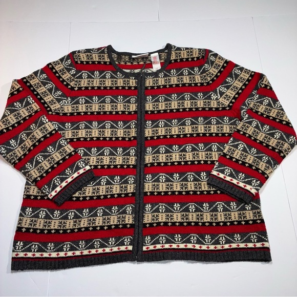 Vintage Meg Allen Sweater Women 1X Red Cardigan Nordic Fair Isle Y2K Holiday - Picture 1 of 7